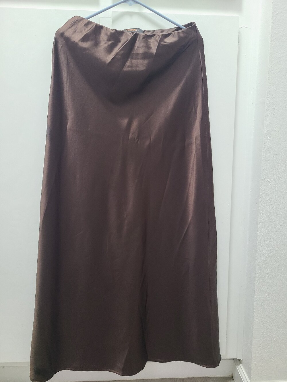 Renee C. Espresso Brown Satin Maxi Skirt Smooth Silky Draped Slip Skirt Size L